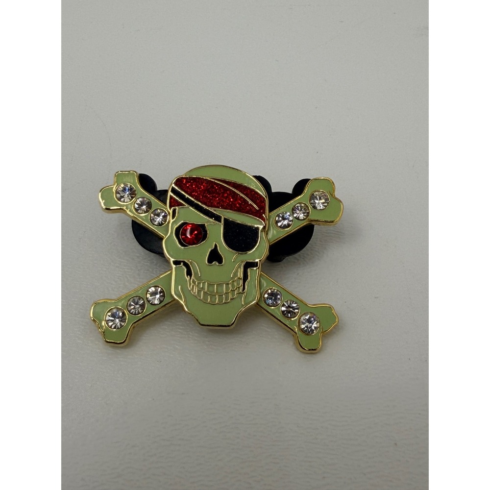 Disney Pirates of the Caribbean Green Skull Crossbones Rhinestone Pin 2008